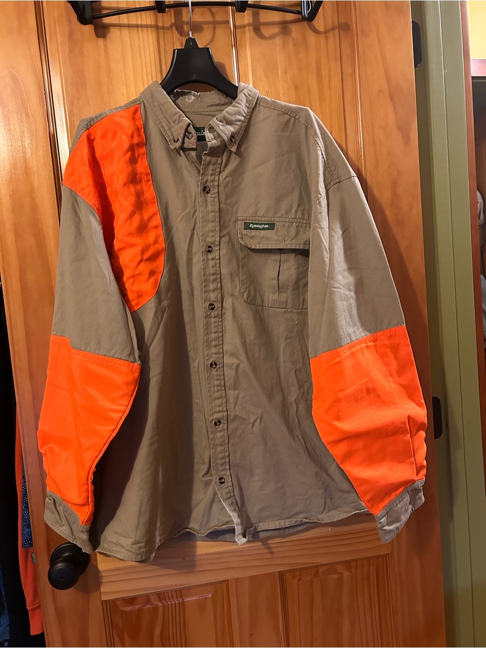 Remington Tan Work Shirt Jacket with High-Visibility Orange Panels